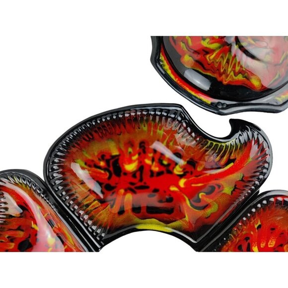MCM Relish Platter/Dish 5Parts Red/Orange Black Multi Color 50/60"s Calf Pottery - Picture 7 of 12